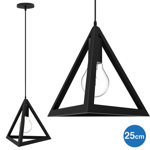 acquista Lampadario Lampada Sospensione Piramide 25cm Design Moderno Paralume Nero