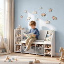 Scaffale Portagiochi per Bambini 3-8 Anni 137x40x80 cm con Libreria a 3 Livelli e Panca con Cuscino in MDF e Tessuto Bianco      