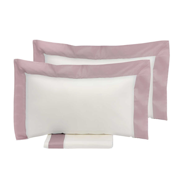 online Bettbezug für Doppelbett mit Taschen- und Kissenbezügen in Satin Garrini Eveline Elfenbein/Rosa