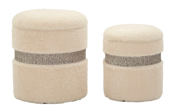 sconto Puff con Contenitore Saint-moritz Crema Set 2 Pz Ø40x47 cm - Ø32x38 cm in MDF e Spugna e Poliestere Crema