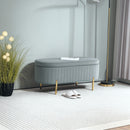 Panca Contenitore Ovale 108x44x43,5 cm con Coperchio Sollevabile in Tessuto Vellutato Grigio  