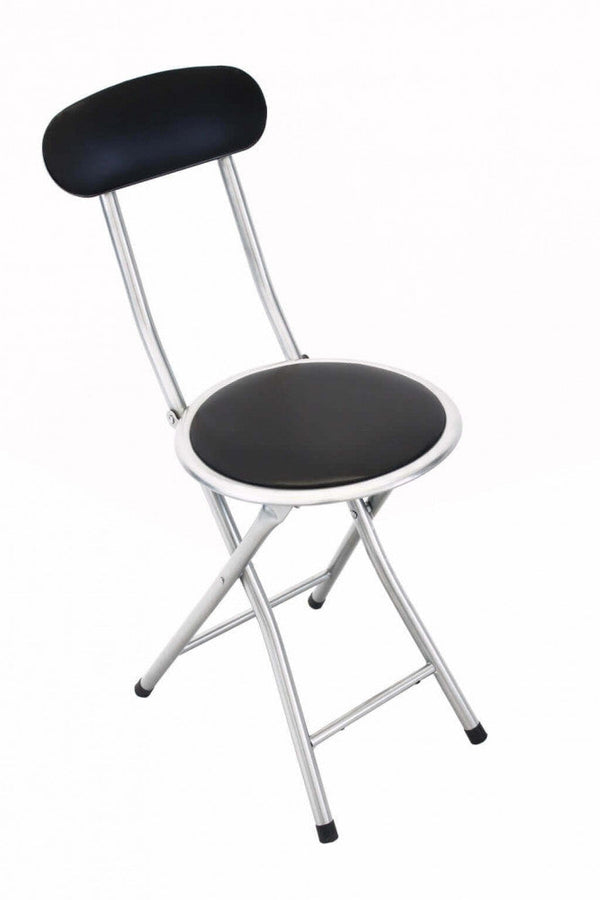 sconto Klappbarer Campinghocker mit schmaler Rückenlehne Ø30x74 h cm aus schwarzem Stahl