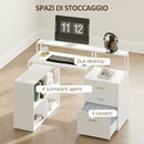 Scrivania da Ufficio Angolare 138,5x90x92 cm con Supporto per Monitor Cassetti e Ripiani in Legno Bianco   