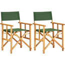Set 2 Sedie Regista Pieghevoli Seduta e Schienale in Tessuto Verde e Struttura Acacia