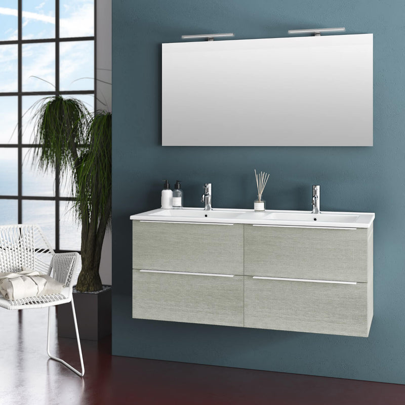 Mobile da Bagno Sospeso con Doppio Lavabo e Doppia Lampada a LED TFT Luna Yuta