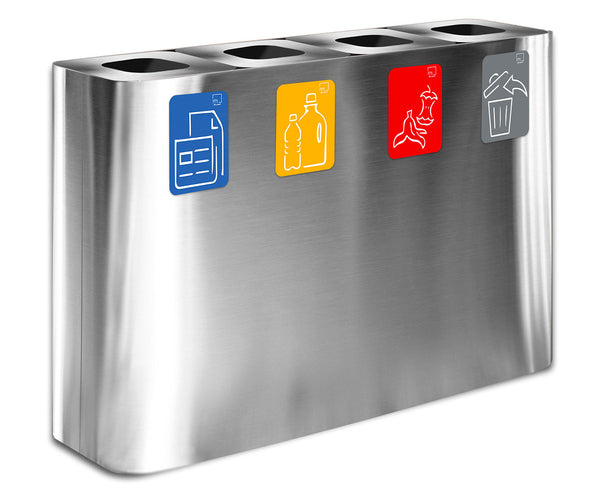 online Pattumiera Sistema di Raccolta Rifiuti 120x30xh80 cm In Acciaio Inox 4 Scomparti Argento