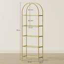 Scaffale Libreria Portaoggetti ad Arco 60x30x175 cm a 5 Ripiani in Acciaio e Vetro Temperato Oro   
