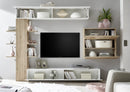 Parete Attrezzata Mobili Soggiorno Mobile TV Libreria 2 Pensili TFT Akira 1 Bianco e Rovere