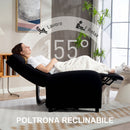 Poltrona Relax  67x87x98 cm Reclinabile 155° Max con Poggiapiedi in Tessuto Effetto Lino Nero      
