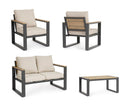Set 4 Pezzi Salotto da Giardino con Divano 2 Poltrone e Tavolino in Alluminio e Polywood Leandro Antracite e Beige