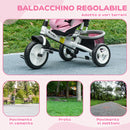 Triciclo per Bambini 1-5 Anni 102x49x102 cm con Maniglione e Tettuccio Regolabile Bianco e Rosa