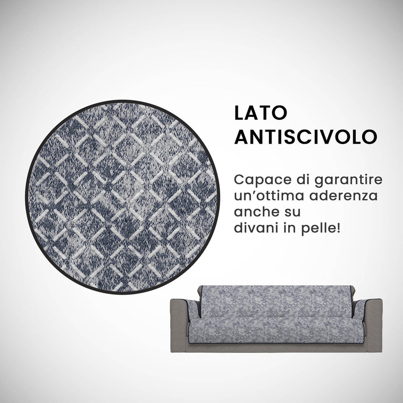 Copridivano con Copri Braccioli in Poliestere e Cotone Blu Scuro Varie Misure