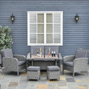 Set da Giardino Divano 2 Poltrone 2 Sgabelli e Tavolo in Rattan Grigio