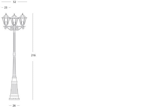 Lampada Palo Alto Tre Luci per Giardino Colore Nero e Oro per Esterno Linea Merlet Sovil