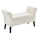 Panca Contenitore con Braccioli 111,5x41x65 cm in Tessuto Effetto Velluto e Legno Bianco Crema   