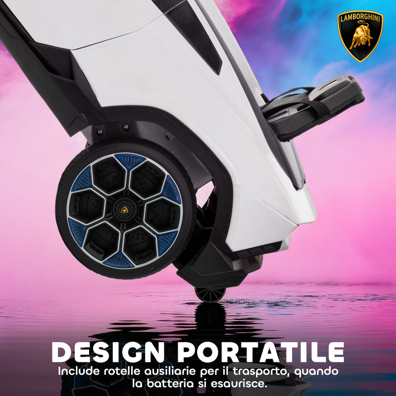 Macchina Elettrica per Bambini 101.5x49x43 cm Licenza Lamborghini 12V con Luci LED Clacson e Telecomando Bianca      