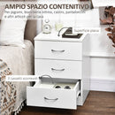 Comodino Camera da Letto 40x35x58 cm con 3 Cassetti Maniglie in Alluminio e Design Anti-Ribaltamento in Truciolato Bianco      