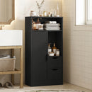 Mobile Bagno Slim 50x25x100 cm con Cassetti Ripiani Aperti e Armadietto in Truciolato Nero      