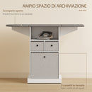 Mobile Asse da Stiro Pieghevole 121x37x89,5 cm a Rotelle con Ripiano Aperto e 3 Cassetti in MDF Bianco e Grigio      