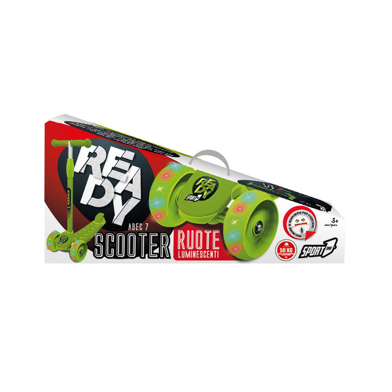 Monopattino 3 Ruote READY UNISEX con Ruote Luminescenti Verde o Rosso  
