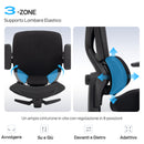 Sedia da Ufficio Ergonomica e Traspirante 73x75x120-128 cm con Supporto Lombare Dinamico e Poggiapiedi Nero      