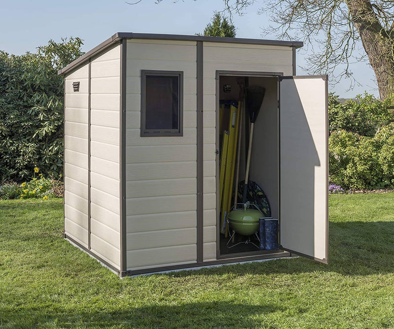 Casetta da Giardino Porta Attrezzi 183,5x185x200 cmin Resina Effetto Legno Keter Manor Pent 6x6 Beige