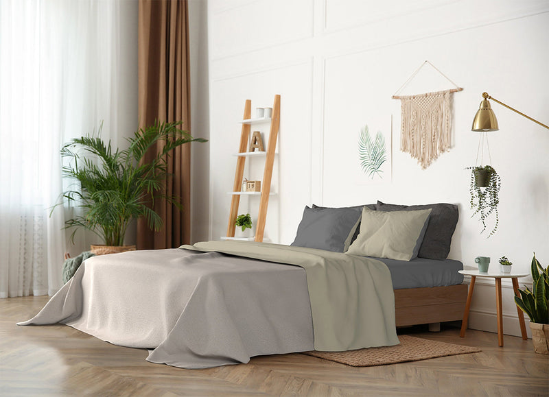 Set Lenzuola Sopra Sotto e Federe Doubleface Tortora\/Fumo