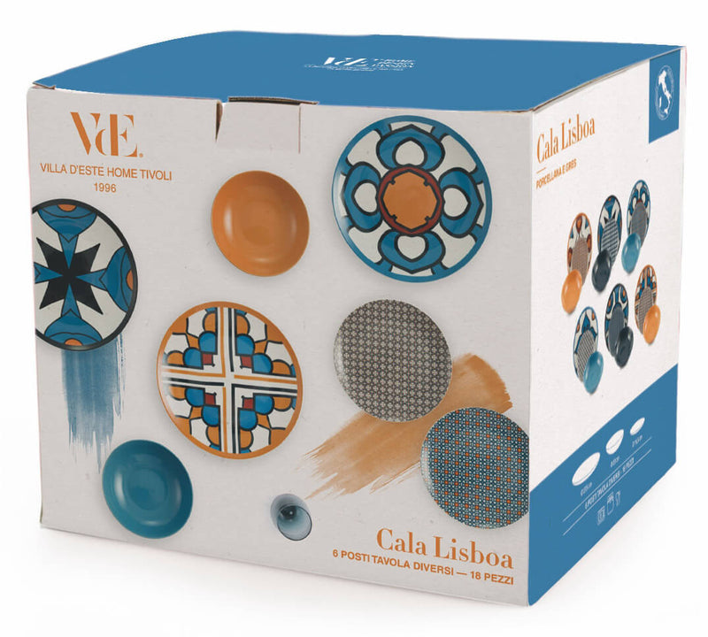 Servizio Piatti 18 Pezzi in Porcellana e Gres Villa d'Este Home Tivoli Cala Lisboa Multicolor