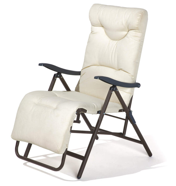 sconto Klappbarer Gartenliegestuhl 87/141x62x80/106,5 cm Beige Gepolsterte Sitzfläche