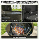 Barbecue a Carbone con griglia esterna rotonda, coperchio, termometro e ruote, Nero      