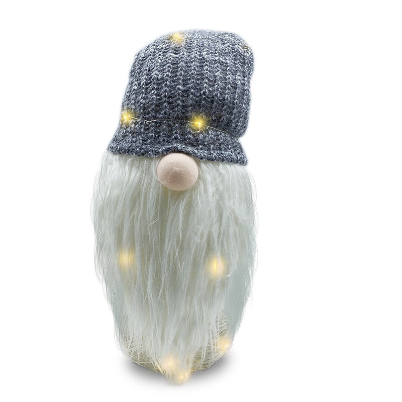 Gnomo di Natale H87 cm con Luci e Cappello Grigio