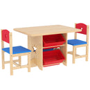 Set Tavolo e Sedie per Bambini con 4 Contenitori per Giochi in Legno e PP   