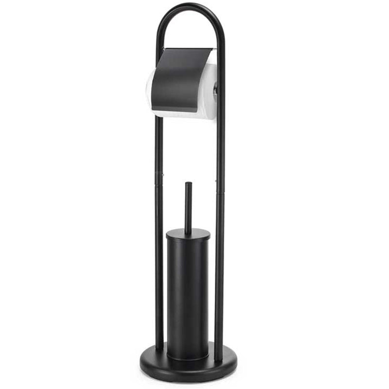 Portarotolo Con Portascopino in Acciaio Nero Porta Carta Igienica