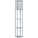 Lampada da Terra Salvaspazio 26x26x160 cm con 3 Ripiani Attacco E27 in MDF e Tessuto Grigio Chiaro      