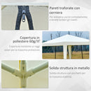 Gazebo da Giardino 3x3x2.35 m in Acciaio con Zanzariere Beige 