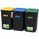 Set 3 Pattumiere 37,5x36x62 cm Bidoni Raccolta Differenziata Spazzatura Capienza da 50 L in Plastica Nero      