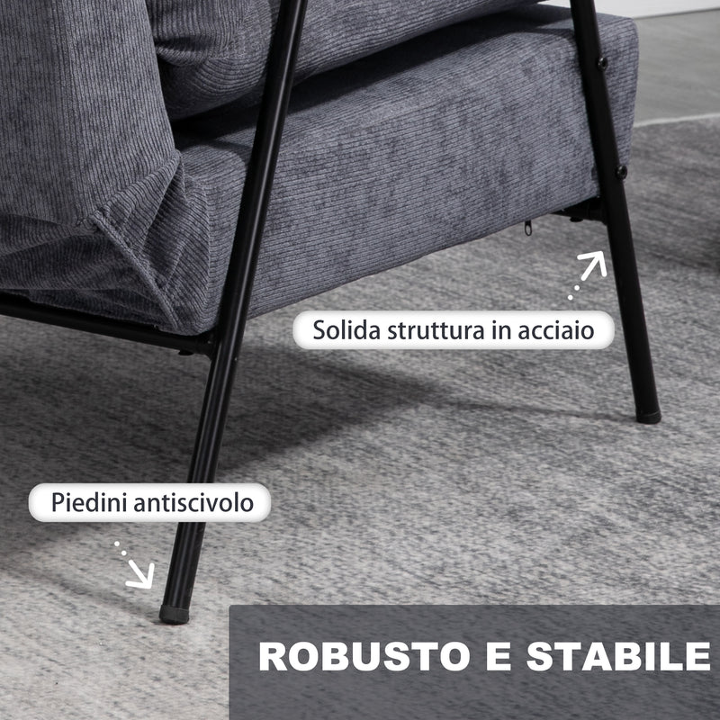 Poltrona Relax Reclinabile con Pouf Poggiapiedi in Velluto a Costine Grigio