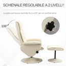 Poltrona Relax Reclinabile con Pouf Poggiapiedi 80x69x110 cm in Similpelle Crema