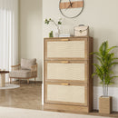 Scarpiera 3 Ante 18 Paia di Scarpe in Legno e Rattan 80x25x120 cm Marrone 