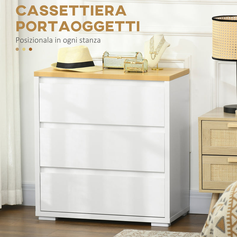 Cassettiera 3 Cassetti 70x37x75 cm in Truciolato Bianco