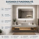 Specchio da Bagno Rettangolare 80x60 cm con Luce LED Dimmerabile 3 Temperature di Colore e Comando Touch      