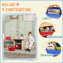 Set Tavolo e Sedie per Bambini con 4 Contenitori per Giochi in Legno e PP   