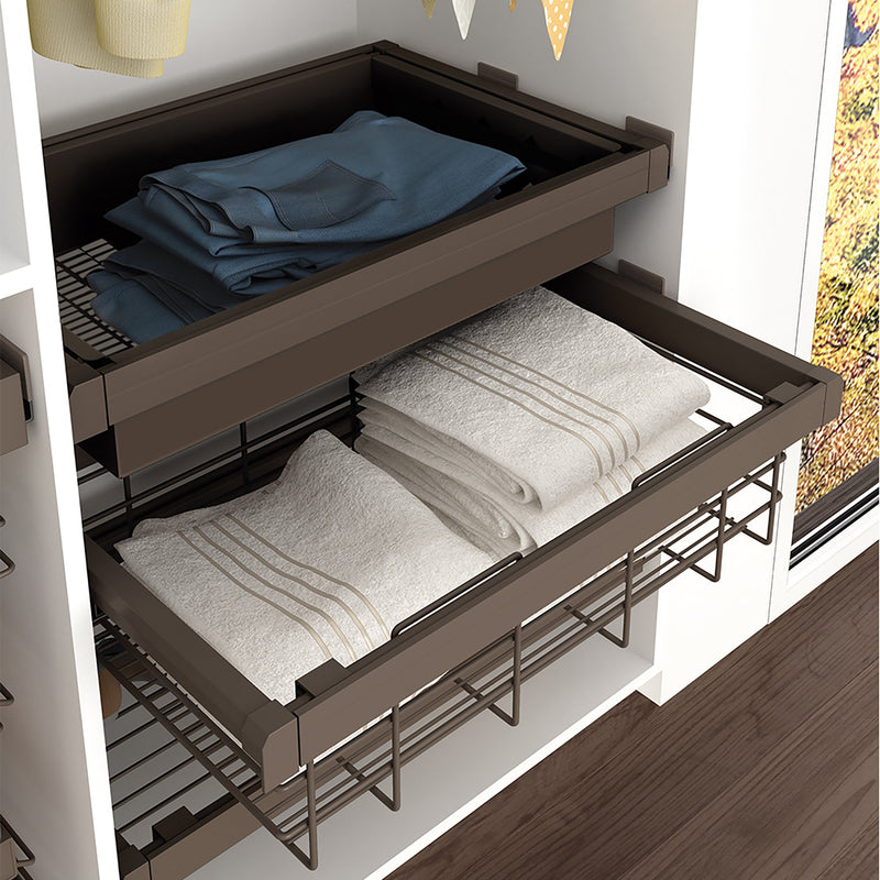 Kit Cesto in Filo Metallico con Guide Regolabile Modulo di 800 mm Acciaio e Alluminio Moka Emuca