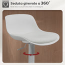 Set 2 Sgabelli da Bar con Schienale Altezza Regolabile Seduta Girevole in Pelle PU e Poggiapiedi Bianco      