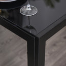 Set da Pranzo Tavolo con Piano in Vetro e 4 Sedie in Metallo e Similpelle  Nero