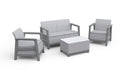 Set Salotto da Giardino 4 Pezzi Divano Poltrone e Tavolino Contenitore Keter Scandi Linea Effetto Juta Grigio Chiaro e Grigio Scuro