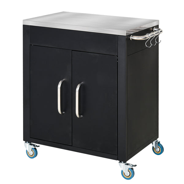 sconto Carrello da Cucina Piano in Acciaio Inox 86x50x86.5 cm Armadietto con Struttura in Metallo Nero