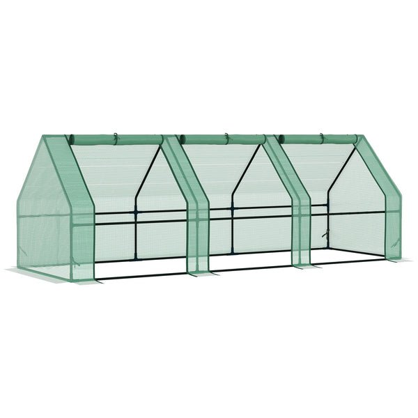 sconto Gartengewächshaus für Pflanzen mit PE-Abdeckung, grüner Stahlrahmen, 270 x 90 x 90 cm