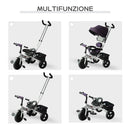 Passeggino Triciclo per Bambini con Maniglione e Tettuccio Parasole Deluxe Bianco e Viola 