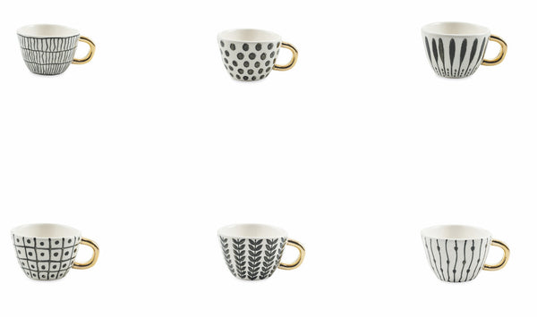 Set 6 Kaffeetassen Ø7x5 cm aus Steingut Villa d'Este Home Tivoli Masai Schwarz und Weiß prezzo